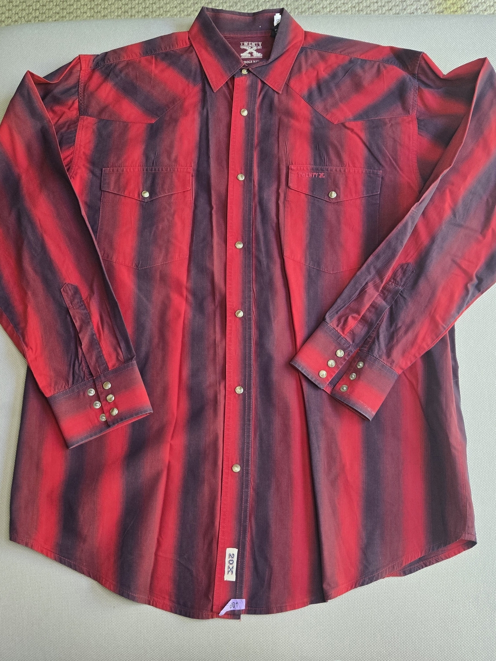 Twenty X Large Rodeo Button Down Shirt Pearl Snaps Red Blue Cowboy Western Long